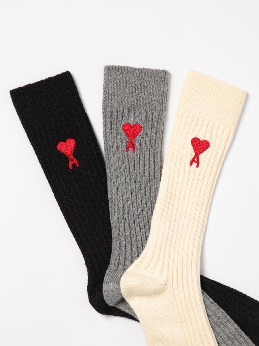 Giglio Set 3 Paia Di Calze Ami Parisi In Cotone Stretch A Coste Con Logo Ricamato