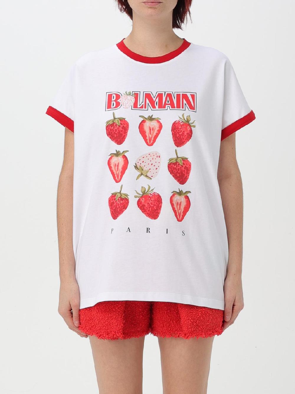 Giglio T-shirt Balmain in cotone con stampa strawberry