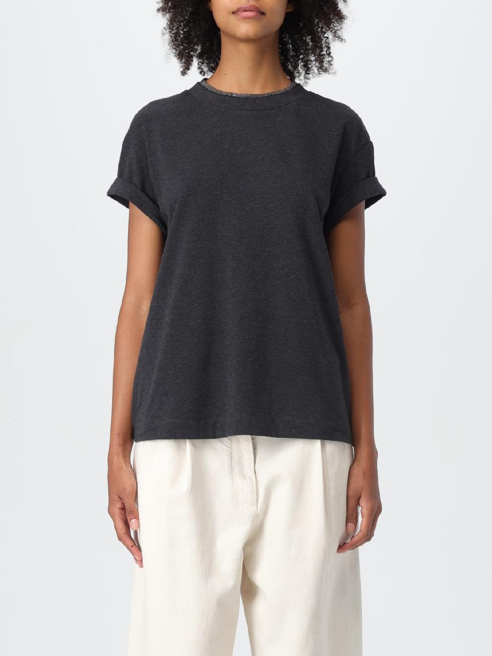 Giglio T-shirt Brunello Cucinelli in cotone con monile