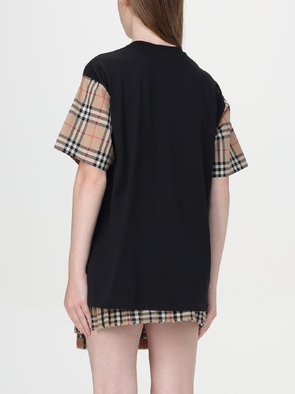 Giglio T-shirt Di Cotone Con Maniche Check Burberry