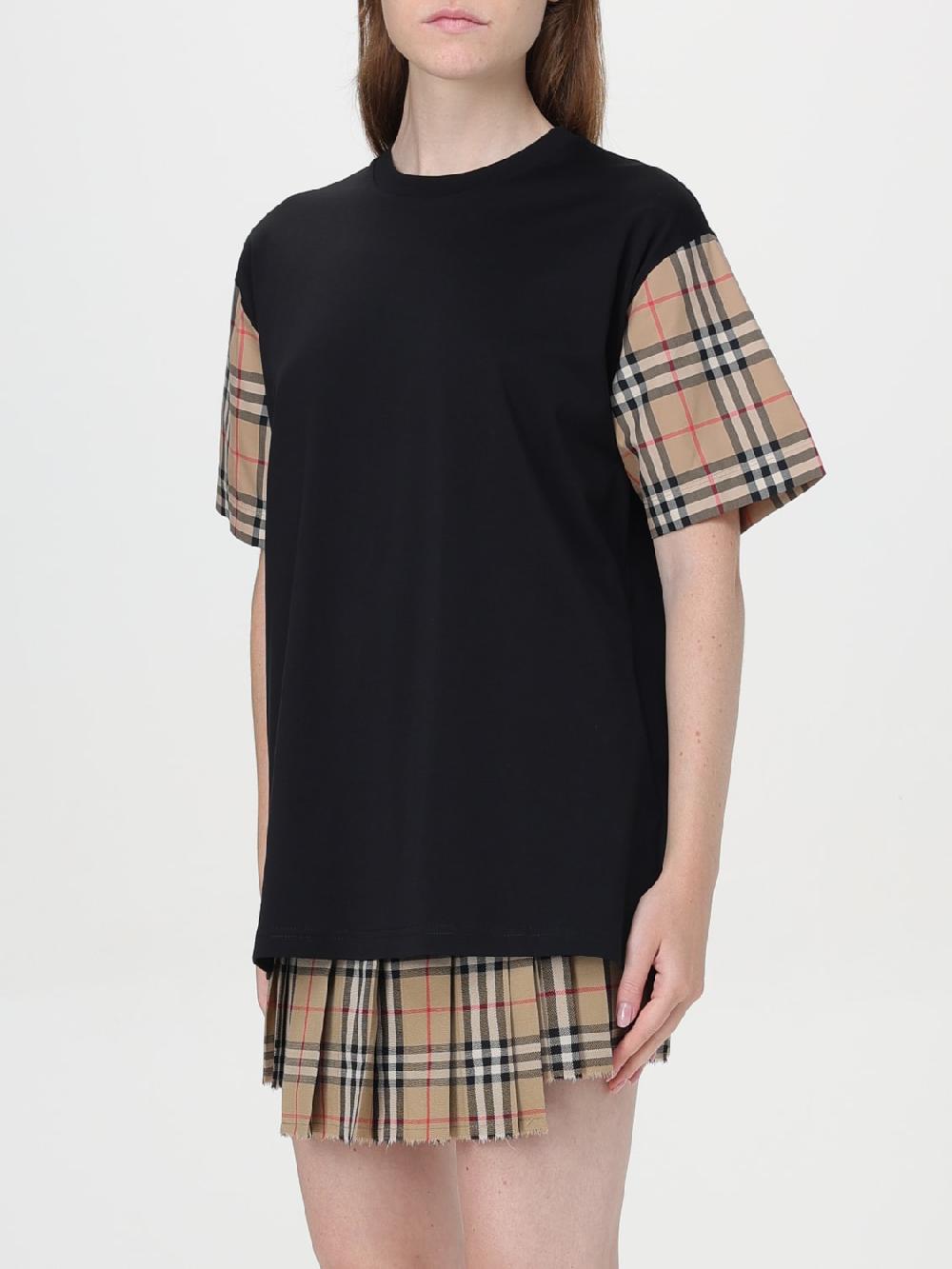 Giglio T-shirt Di Cotone Con Maniche Check Burberry