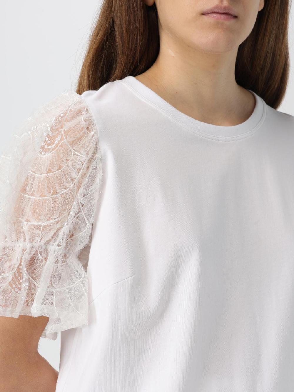 Giglio T-shirt Dna Twinset - Actitude In Cotone E Pizzo
