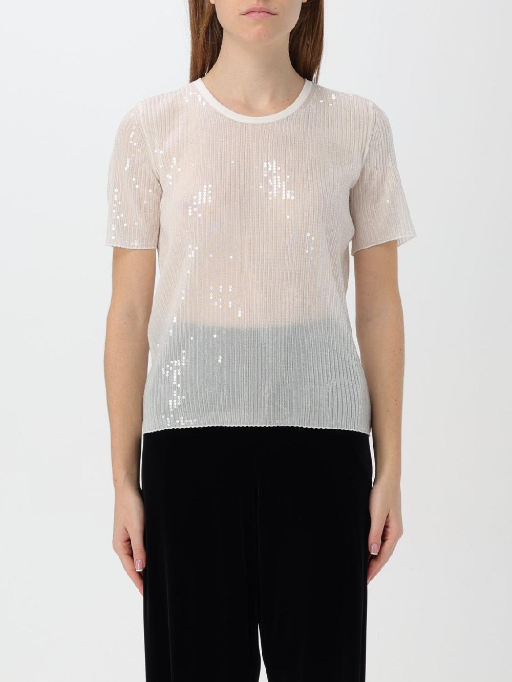 Giglio T-shirt Emporio Armani in viscosa con paillettes ricamate all over