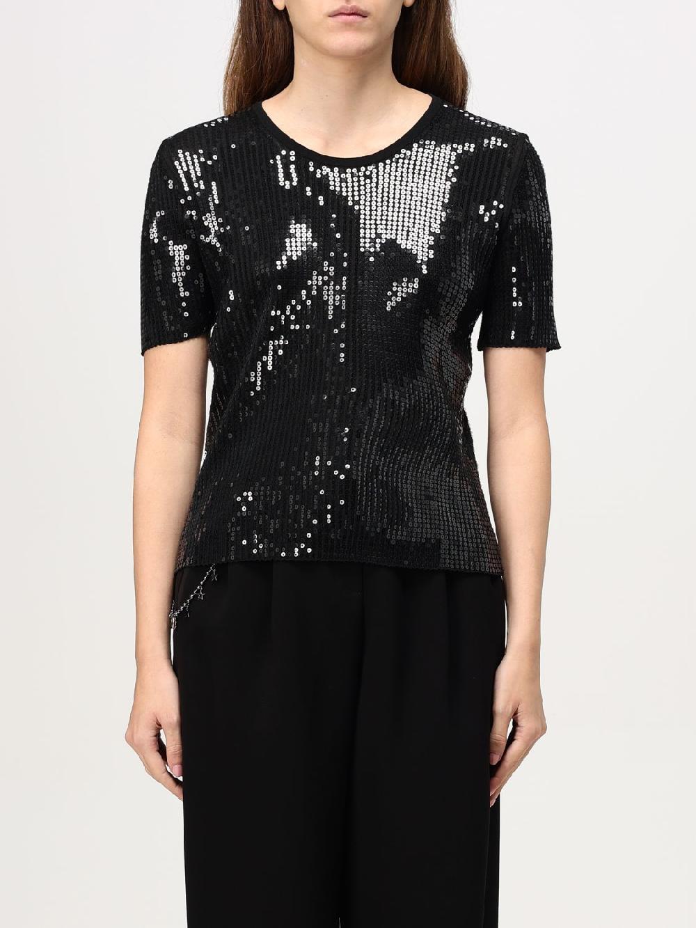 Giglio T-shirt Emporio Armani in viscosa con paillettes ricamate all over