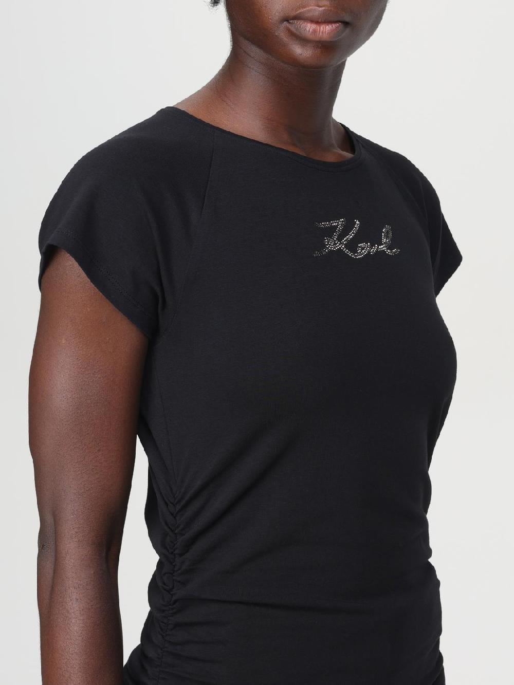 Giglio T-shirt Karl Lagerfeld In Jersey Di Cotone Con Logo Di Strass
