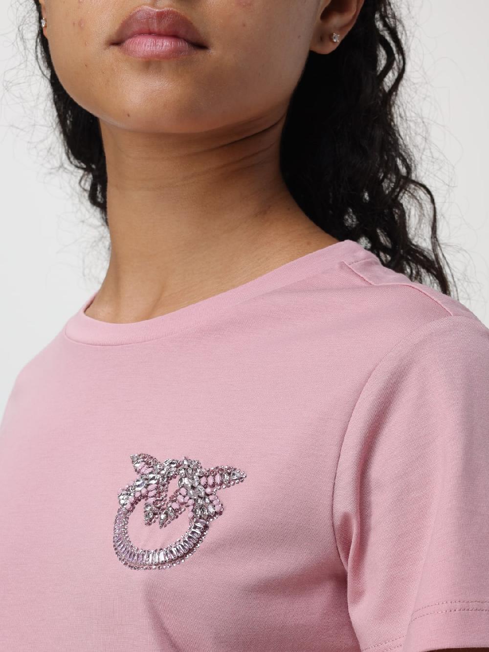 Giglio T-shirt Love Birds Pinko In Cotone Con Strass