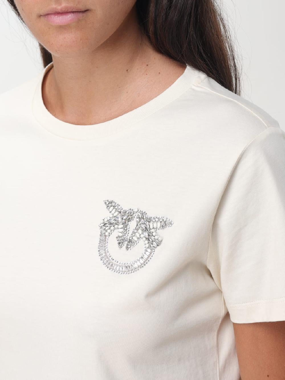 Giglio T-shirt Love Birds Pinko In Cotone Con Strass