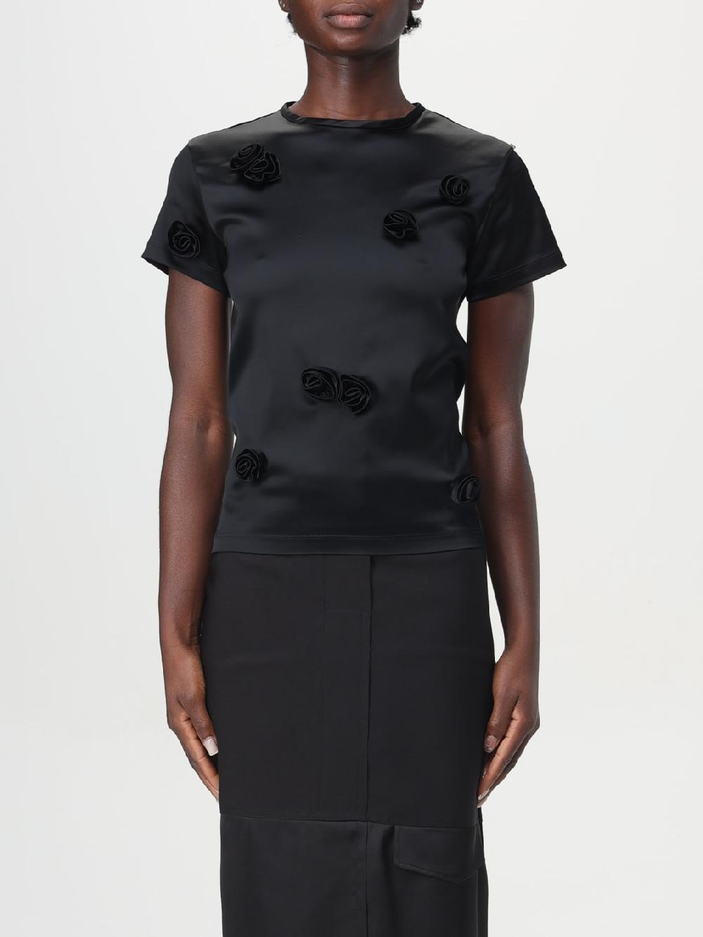 Giglio T-shirt Mendoza Sportmax in raso con fiori applicati