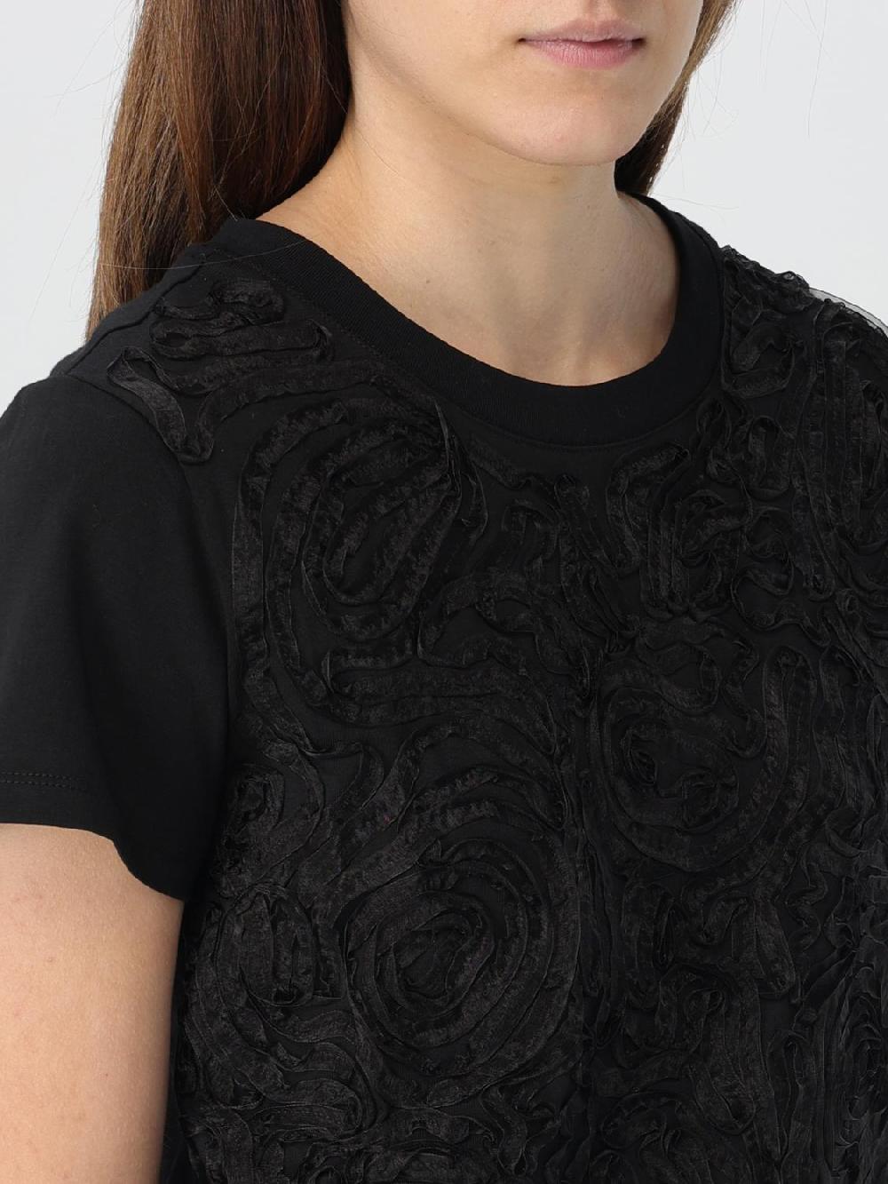 Giglio T-shirt Twinset - Actitude In Cotone Con Tulle Ricamato
