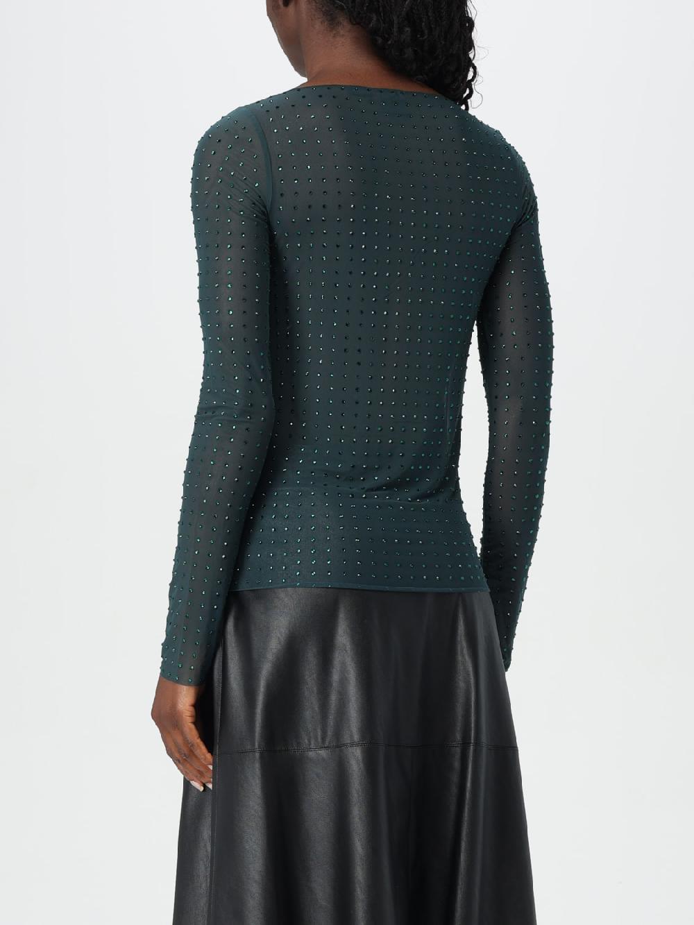 Giglio Top Semi Trasparente Pinko Con Cristalli All-over