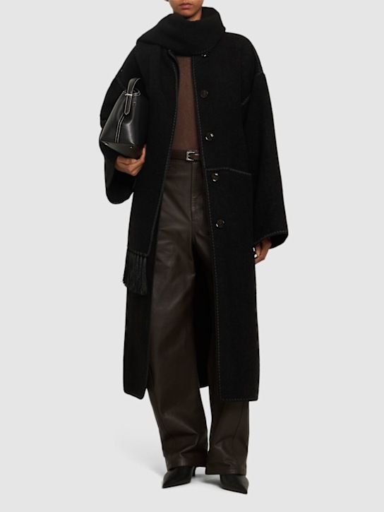 Luisaviaroma Cappotto In Misto Lana Con Sciarpa Ricamata