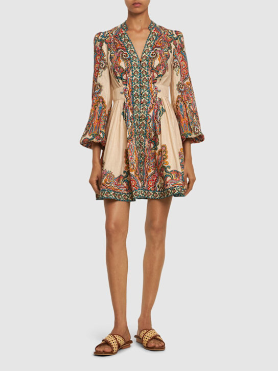 Luisaviaroma Abito Mini Ottie In Lino Stampato