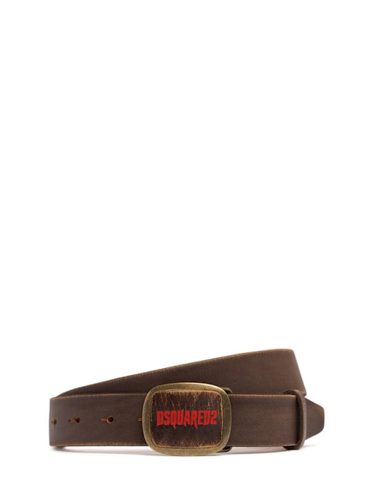 Luisaviaroma Cintura in pelle / placchetta logo 35mm