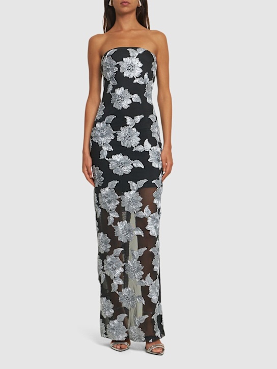 Luisaviaroma Flower Print Mesh Long Dress