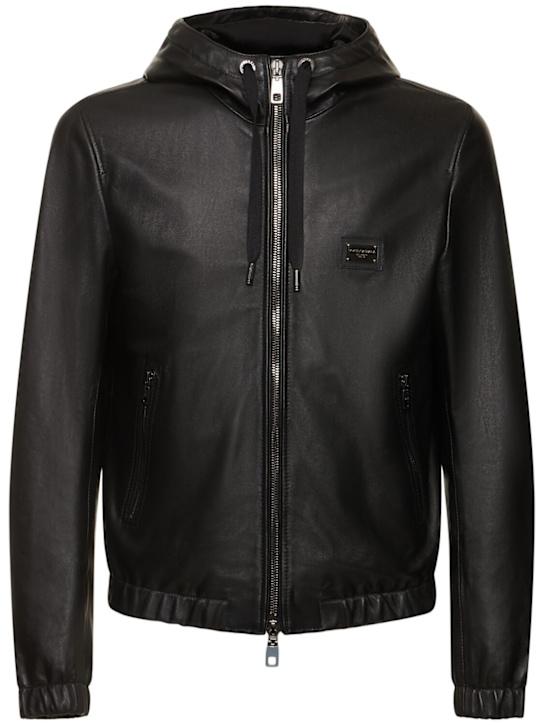 Luisaviaroma Giacca in pelle con cappuccio e logo