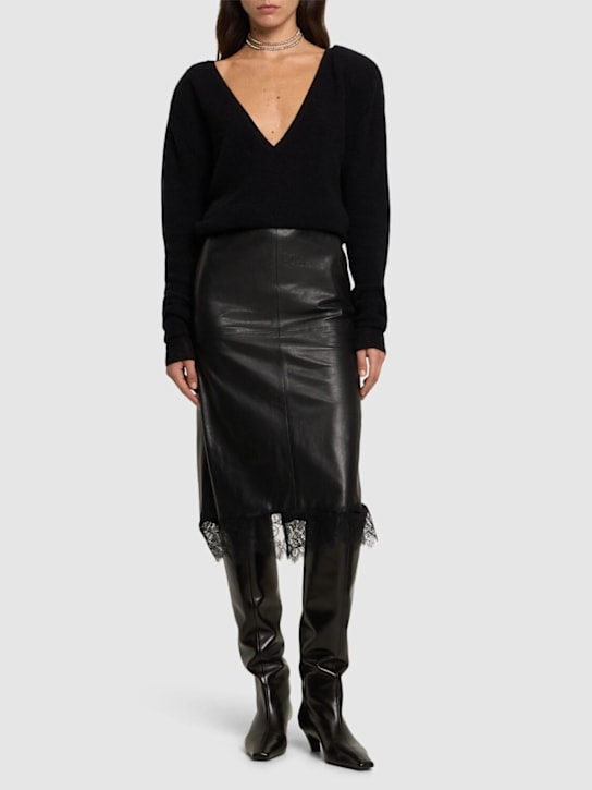 Luisaviaroma Gonna Midi In Pelle Con Pizzo