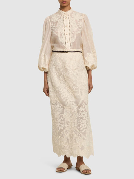 Luisaviaroma Gonna Midi Ottie In Lino Ricamato