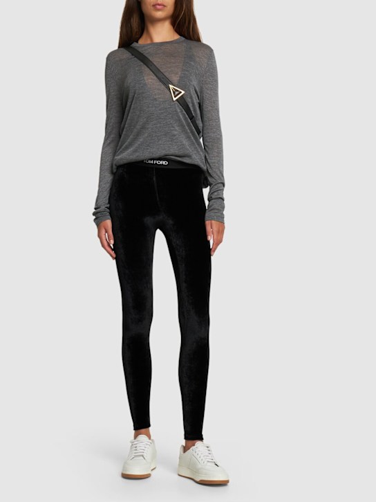 Luisaviaroma Leggings In Velluto Stretch Con Logo