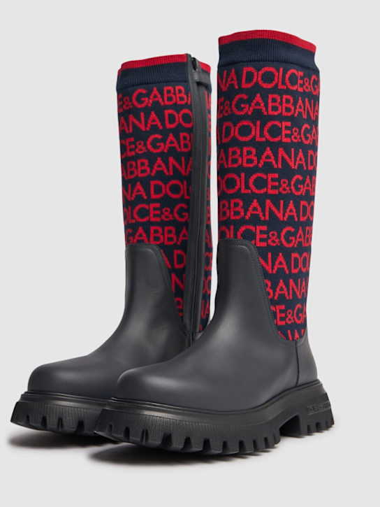 Luisaviaroma Stivali In Maglia Intarsiata E Pelle