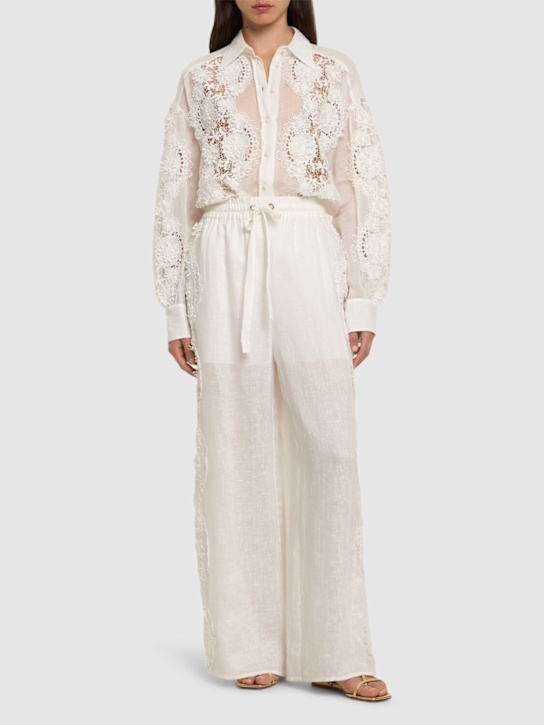 Luisaviaroma Pantaloni Halliday In Lino Con Pizzo Floreale