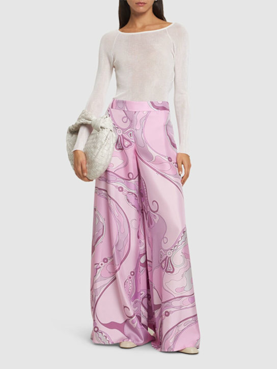 Luisaviaroma Pantaloni Palazzo In Twill Di Seta Stampata