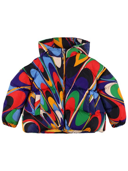Luisaviaroma Piumino in nylon riciclato con stampa e cappuccio