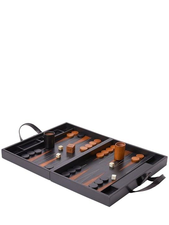 Luisaviaroma Set di Backgammon in pelle finitura nero laccato