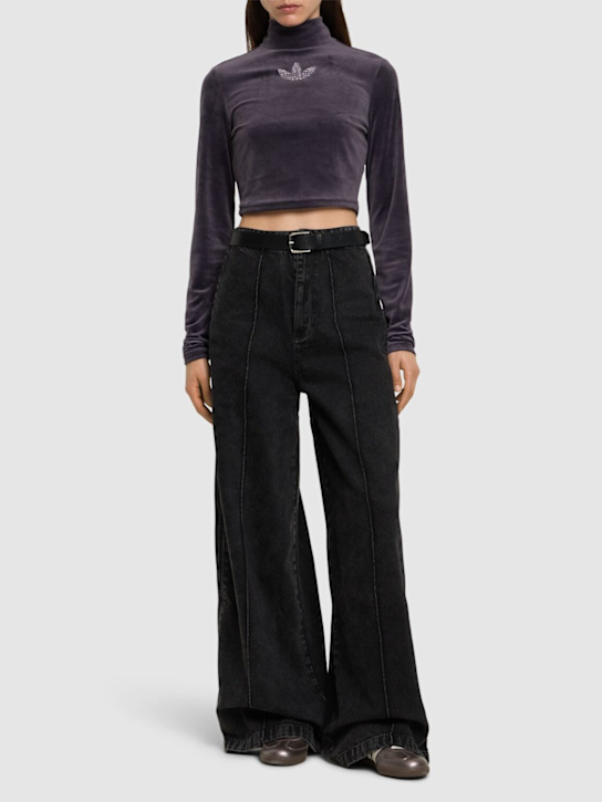 Luisaviaroma T-shirt Cropped Rhinestone Trefoil In Velluto