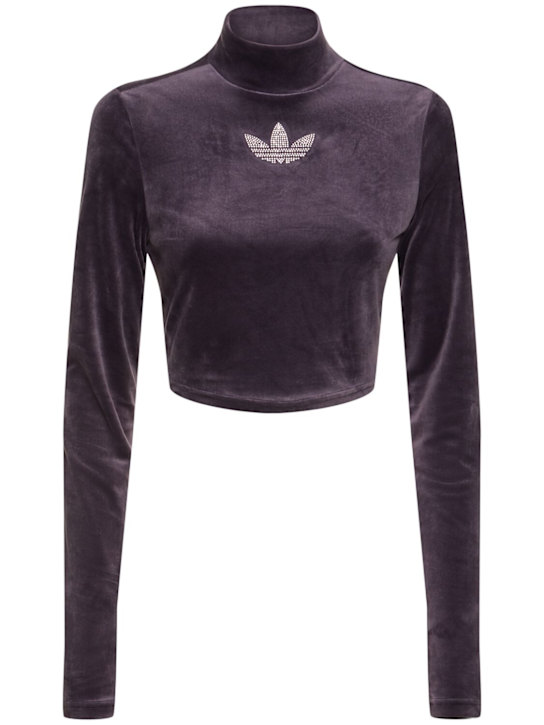 Luisaviaroma T-shirt cropped Rhinestone Trefoil in velluto