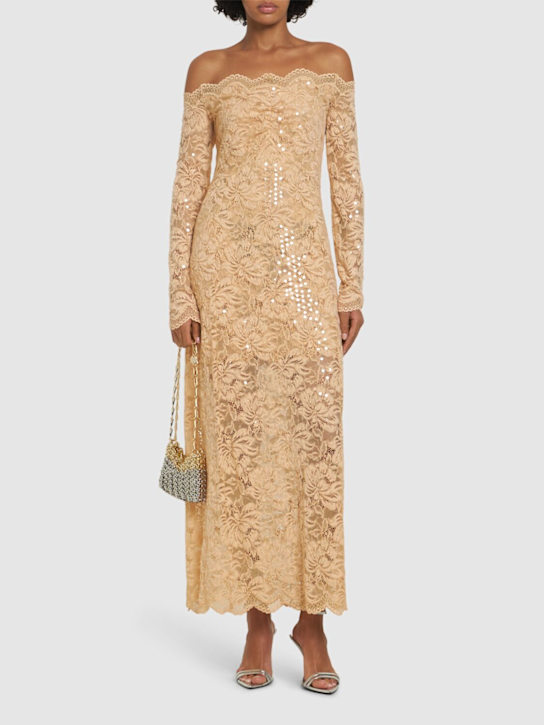 Luisaviaroma Vestito Lungo In Brodé Dentelle Con Paillettes
