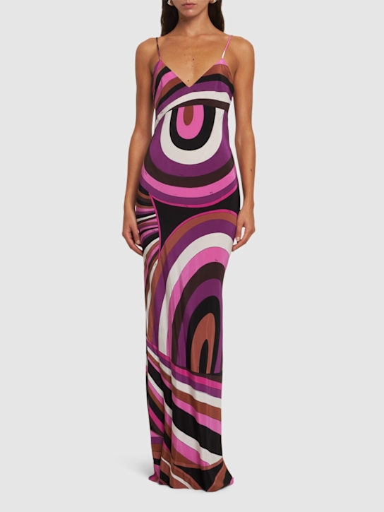 Luisaviaroma Vestito Lungo In Crepe De Chine Stampata