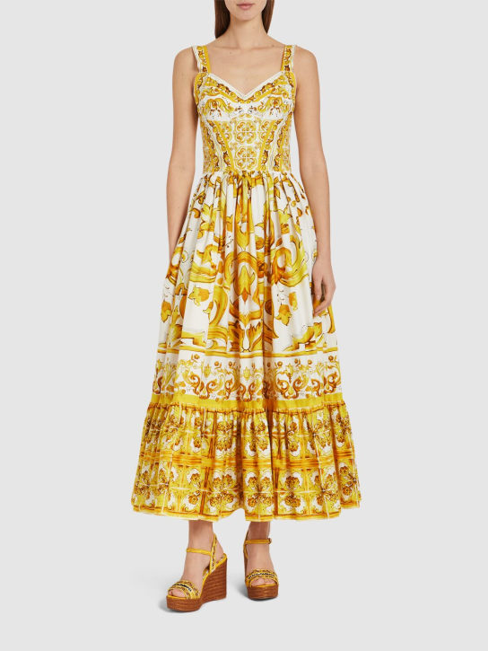Luisaviaroma Vestito Midi In Popeline Stampa Maiolica