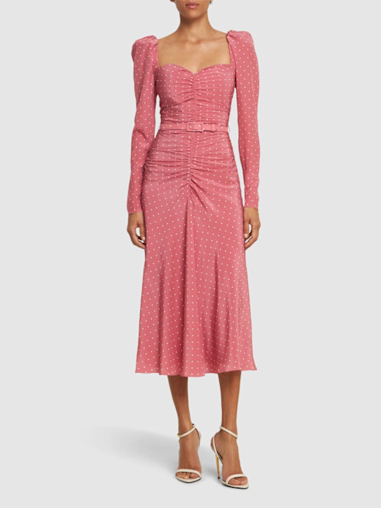Luisaviaroma Vestito Midi In Seta Drappeggiata A Pois