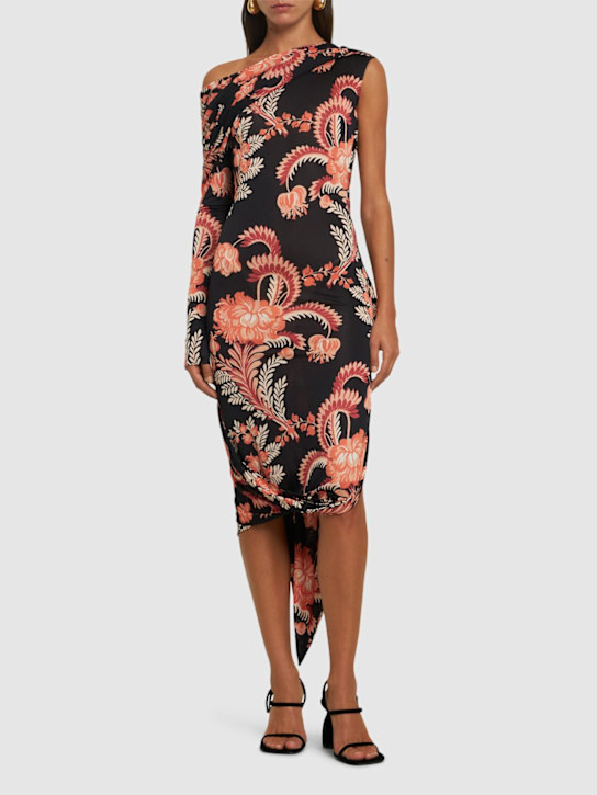 Luisaviaroma Vestito Midi In Viscosa Stampata Con Drappeggio