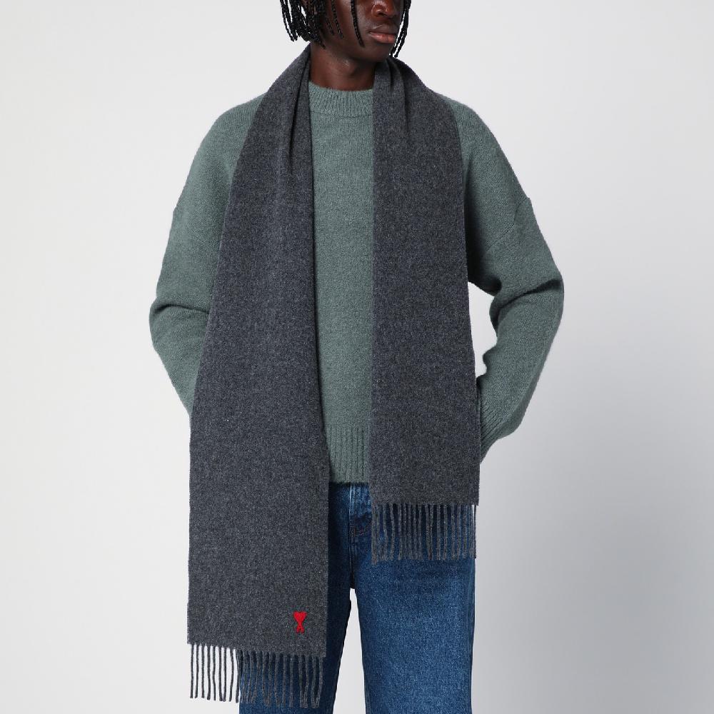 Ami Paris Sciarpa Ami De Coeur Grigia In Lana