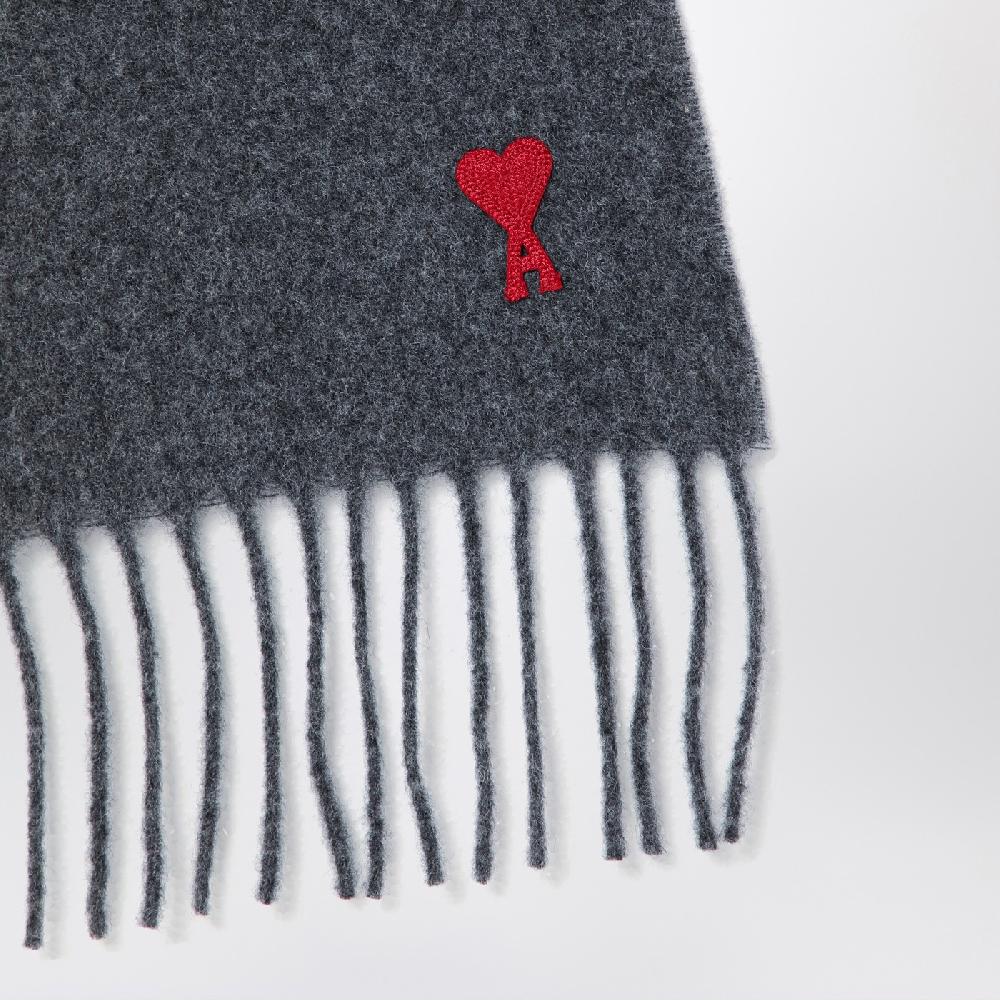 Ami Paris Sciarpa Ami De Coeur Grigia In Lana