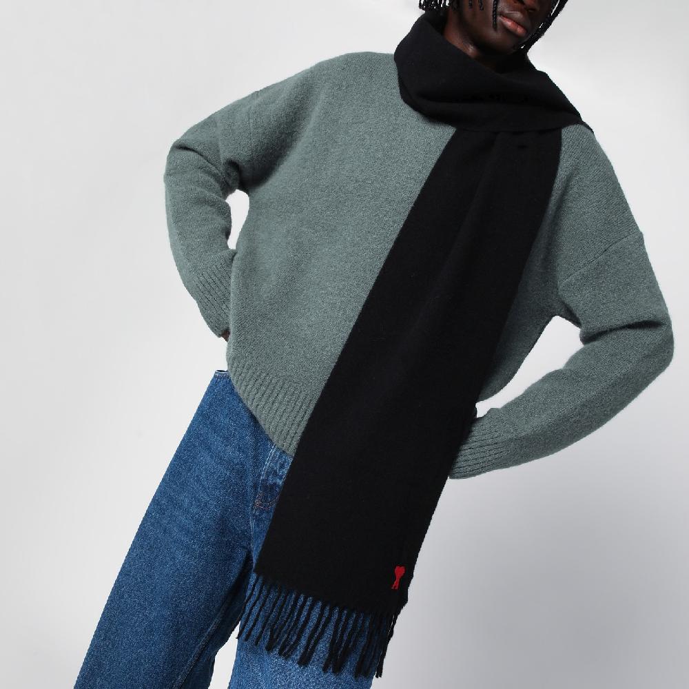 Ami Paris Sciarpa Ami De Coeur Nera In Lana