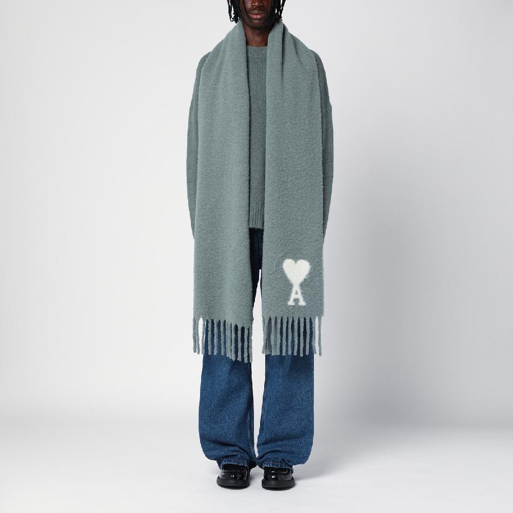Ami Paris Sciarpa Grigia Chiara In Misto Alpaca