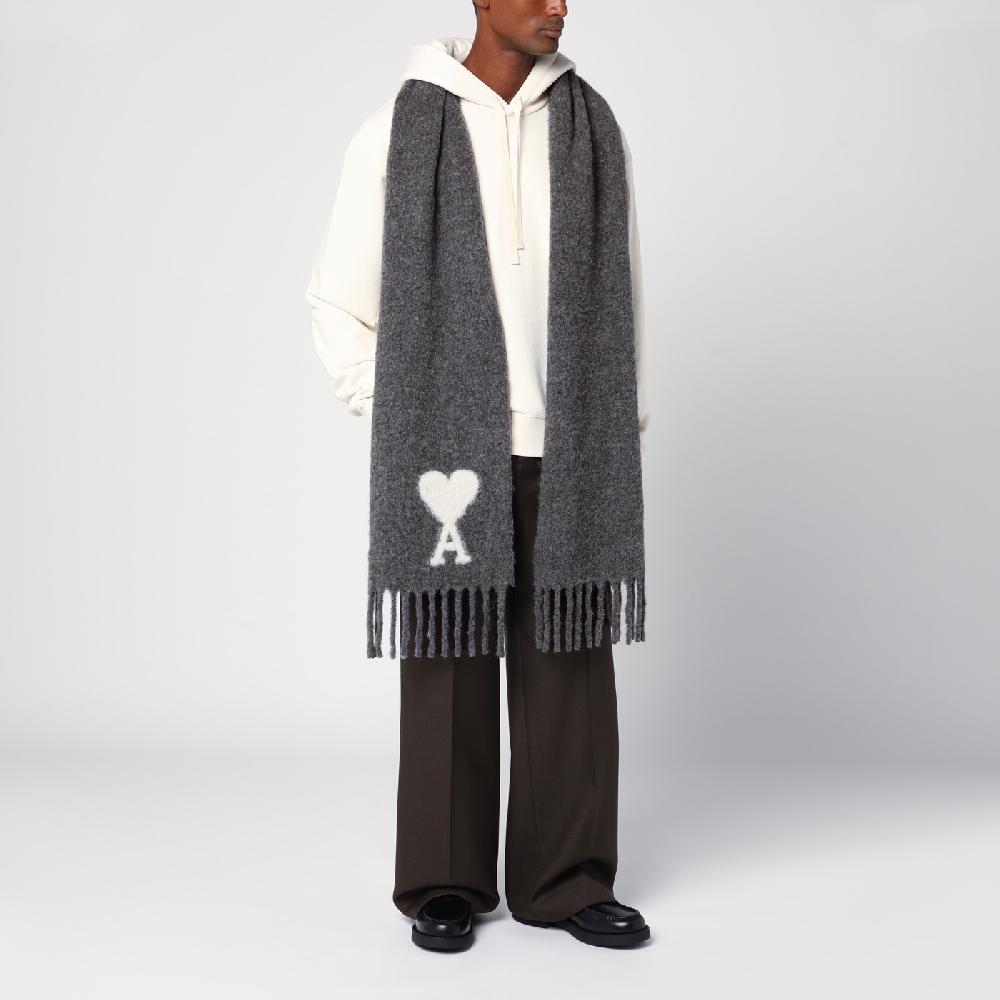 Ami Paris Sciarpa Grigia Scura In Misto Alpaca