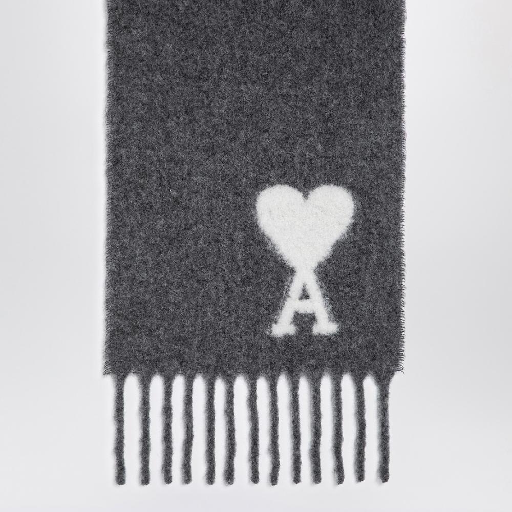 Ami Paris Sciarpa Grigia Scura In Misto Alpaca