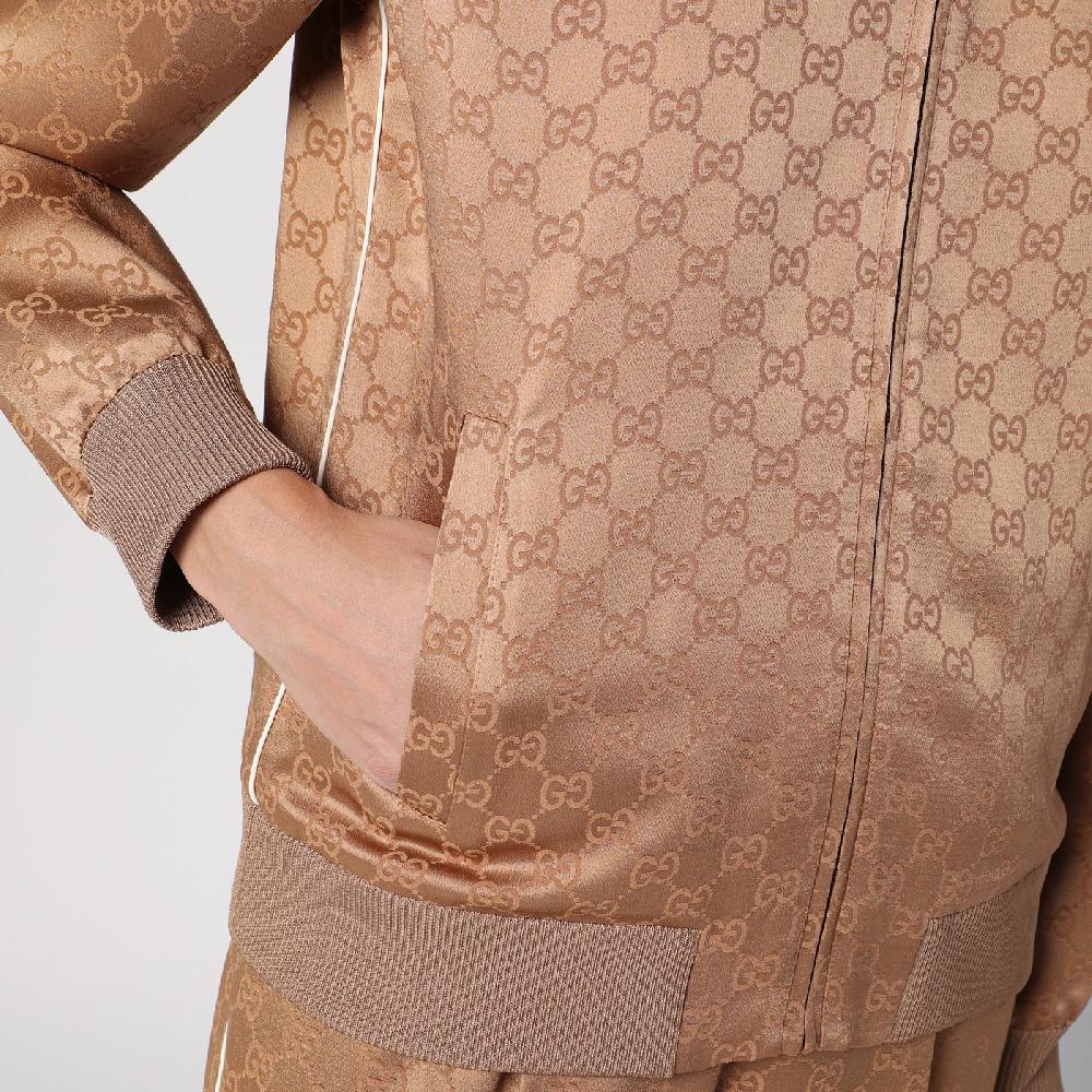 GUCCI Bomber Color Cammello In Jacquard Di Viscosa GG