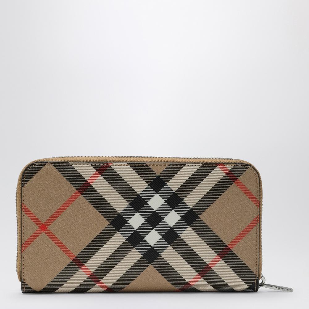 Burberry Portafoglio Con Zip Beige Motivo Check