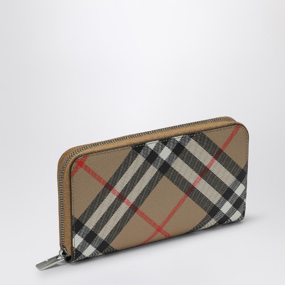 Burberry Portafoglio con zip beige motivo Check