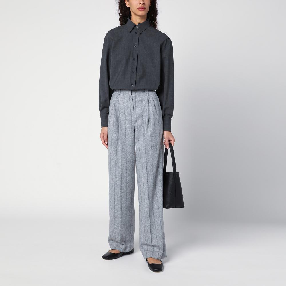 Brunello Cucinelli Camicia Grigia Scura Con Shiny Collar Detail