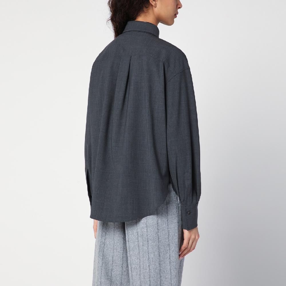 Brunello Cucinelli Camicia Grigia Scura Con Shiny Collar Detail