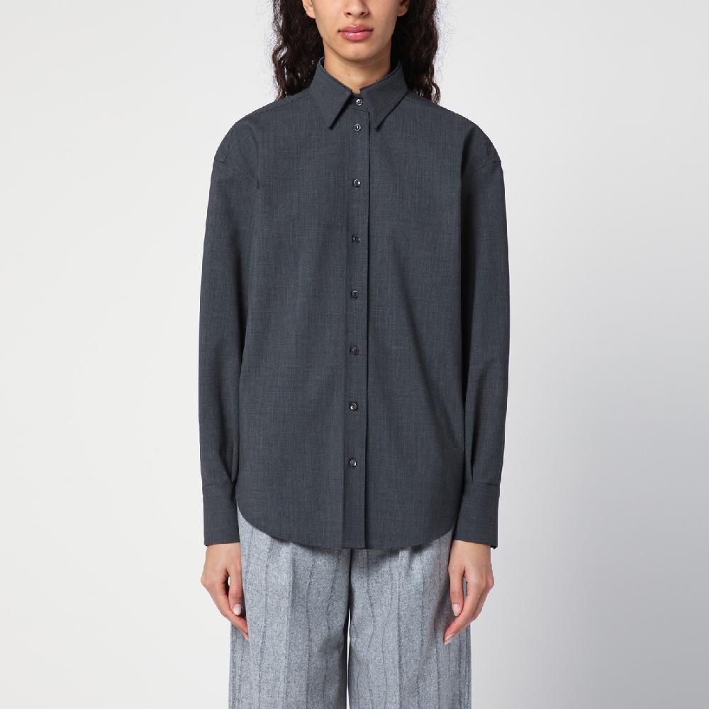 Brunello Cucinelli Camicia grigia scura con Shiny Collar Detail