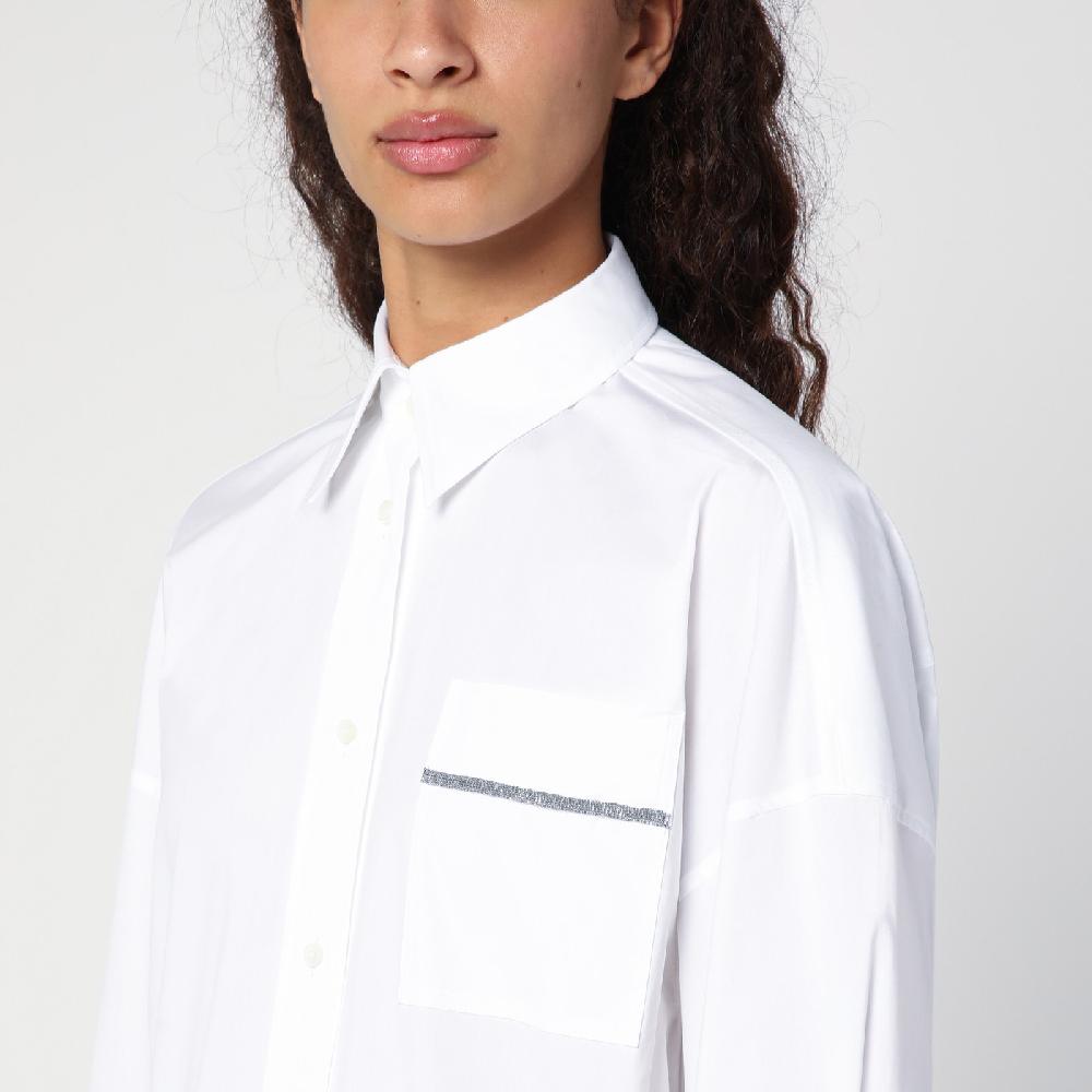 Brunello Cucinelli Camicia Lunga Bianca Con Shiny Pocket Detail