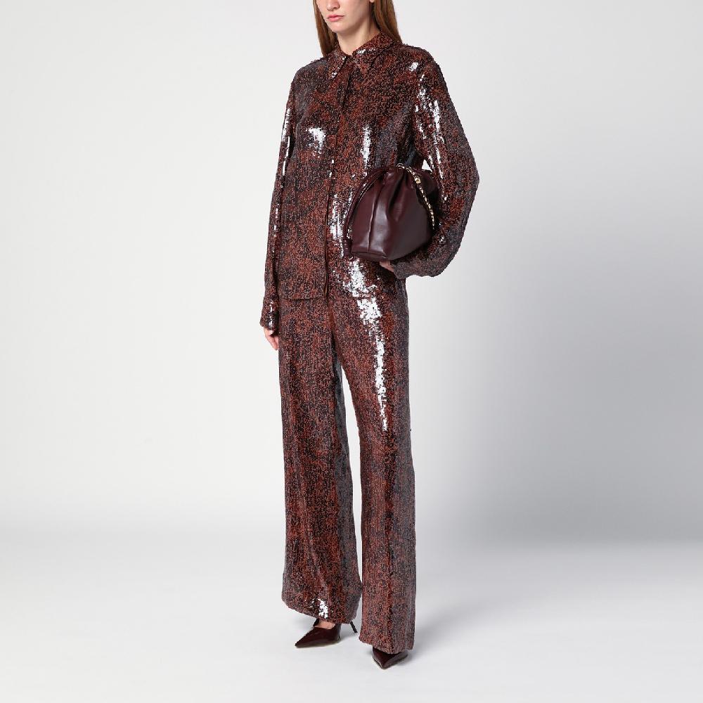 Dries Van Noten Camicia Marrone Con Micro Paillette