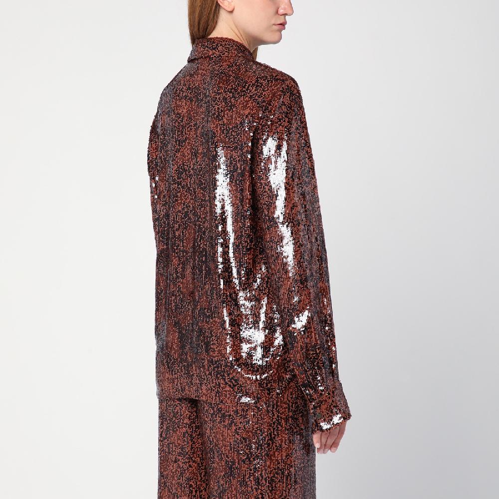 Dries Van Noten Camicia Marrone Con Micro Paillette
