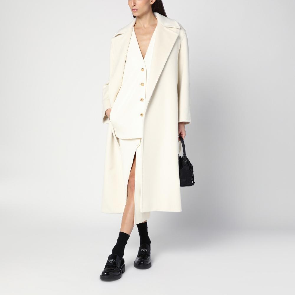 Max Mara Cappotto Vestaglia Bianco In Misto Cashmere